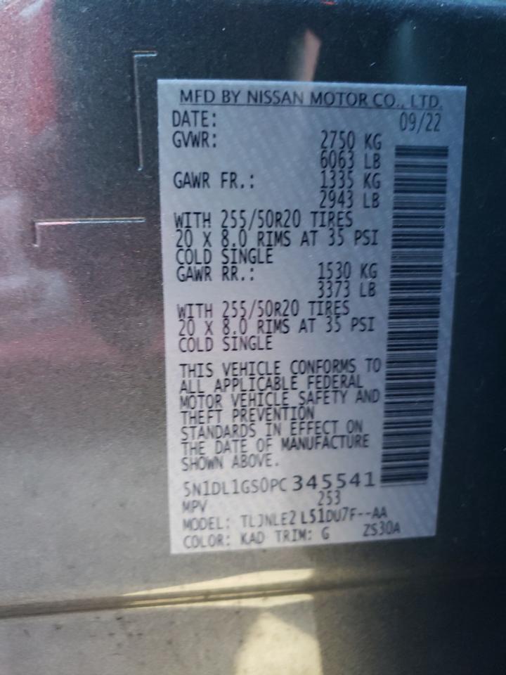 2023 INFINITI QX60 SENSORY VIN:5N1DL1GS0PC345541