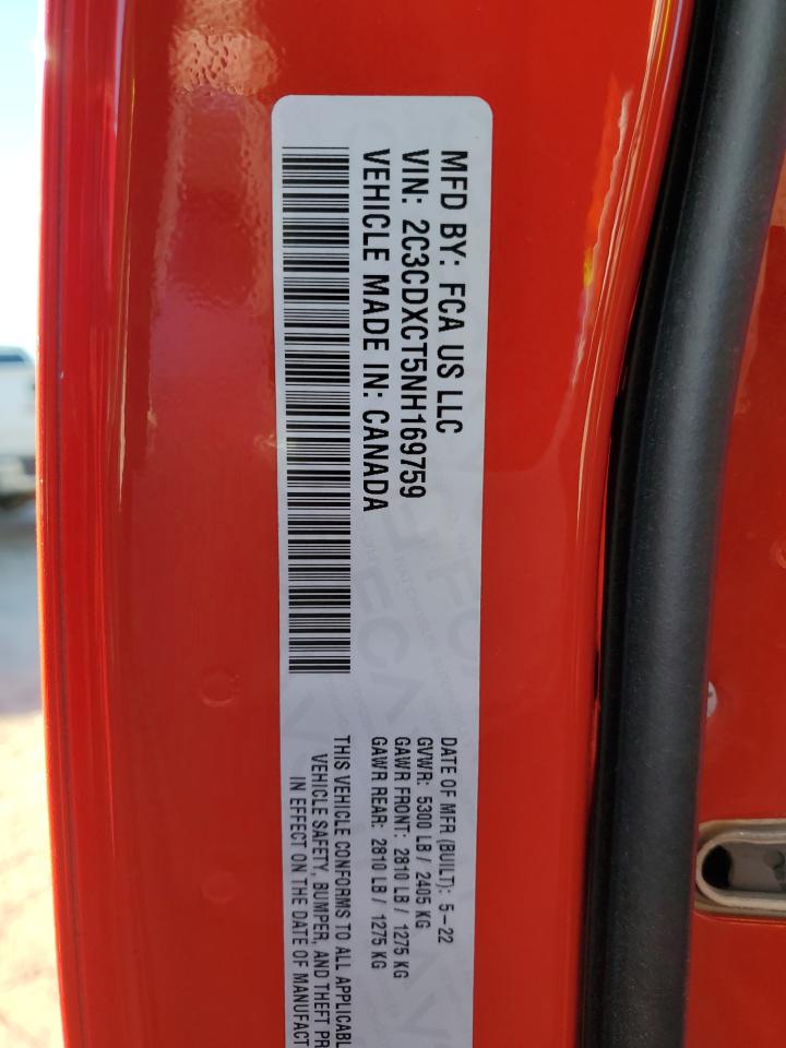 2022 DODGE CHARGER R/T VIN:2C3CDXCT5NH169759