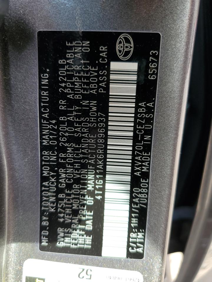 2024 TOYOTA CAMRY SE NIGHT SHADE VIN:4T1G11AK6RU896937