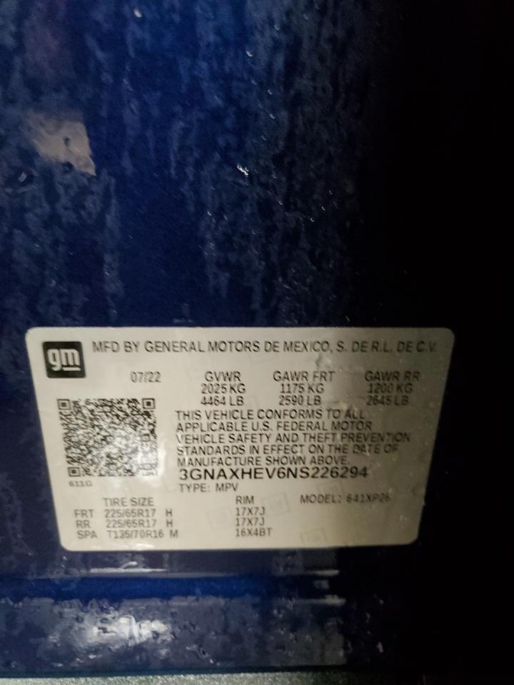 2022 CHEVROLET EQUINOX LS VIN:3GNAXHEV6NS226294