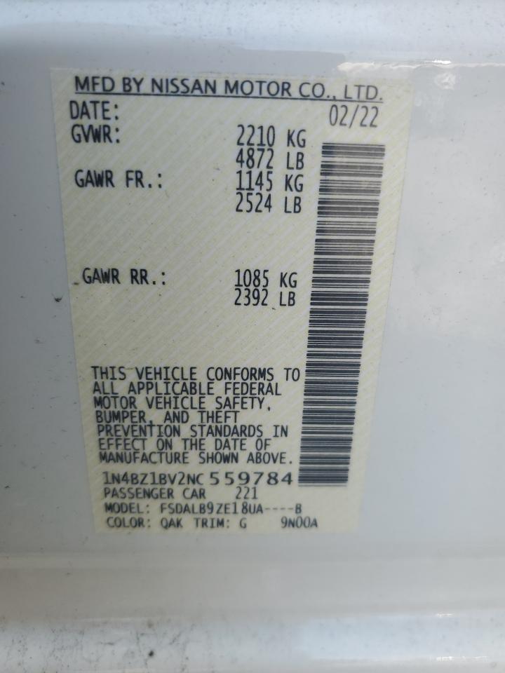 2022 NISSAN LEAF S PLUS VIN:1N4BZ1BV2NC559784