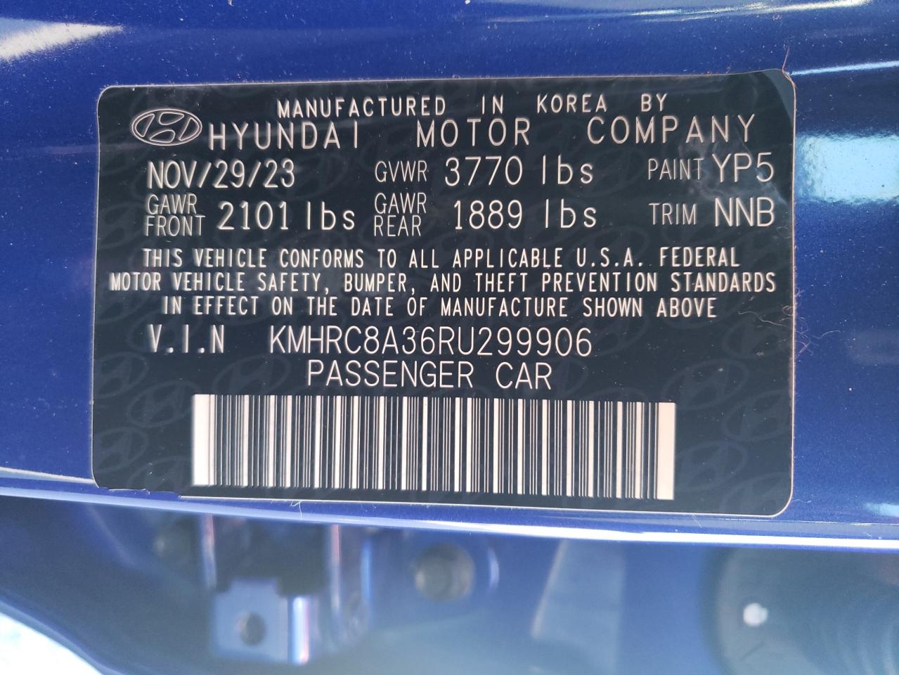 2024 HYUNDAI VENUE SEL VIN:KMHRC8A36RU299906
