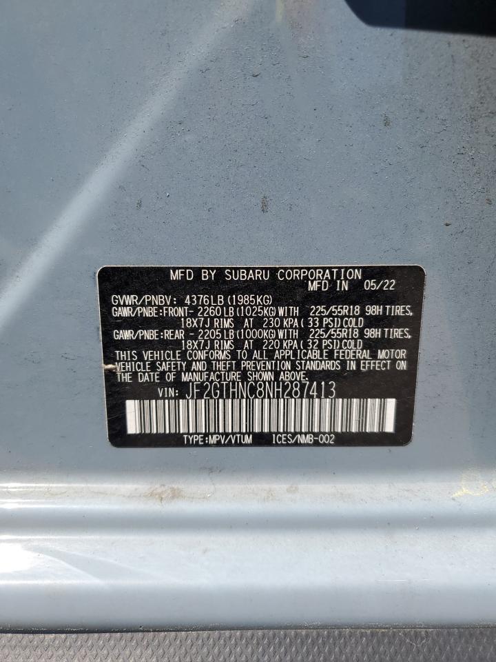 2022 SUBARU CROSSTREK LIMITED VIN:JF2GTHNC8NH287413