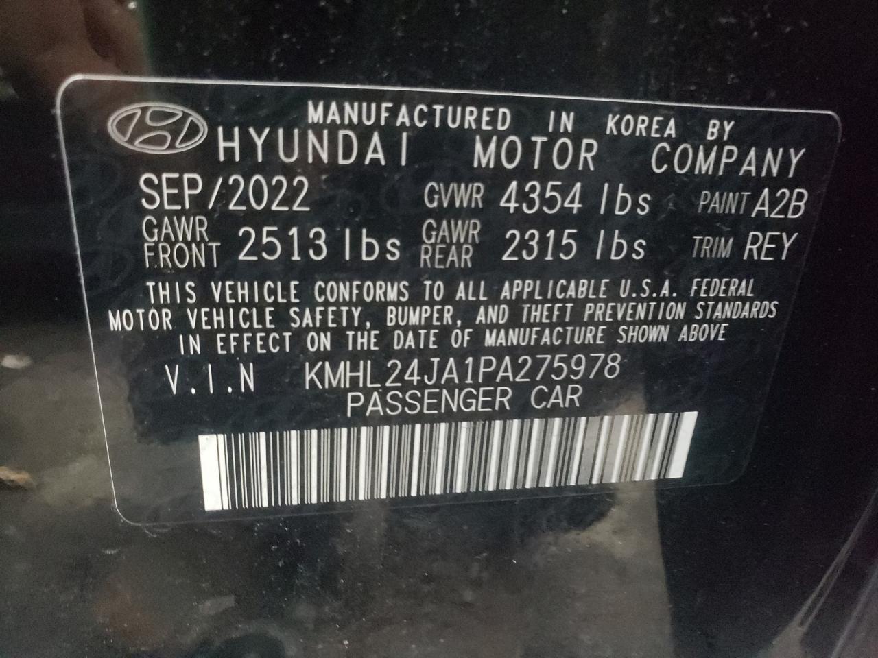 2023 HYUNDAI SONATA SE VIN:KMHL24JA1PA275978