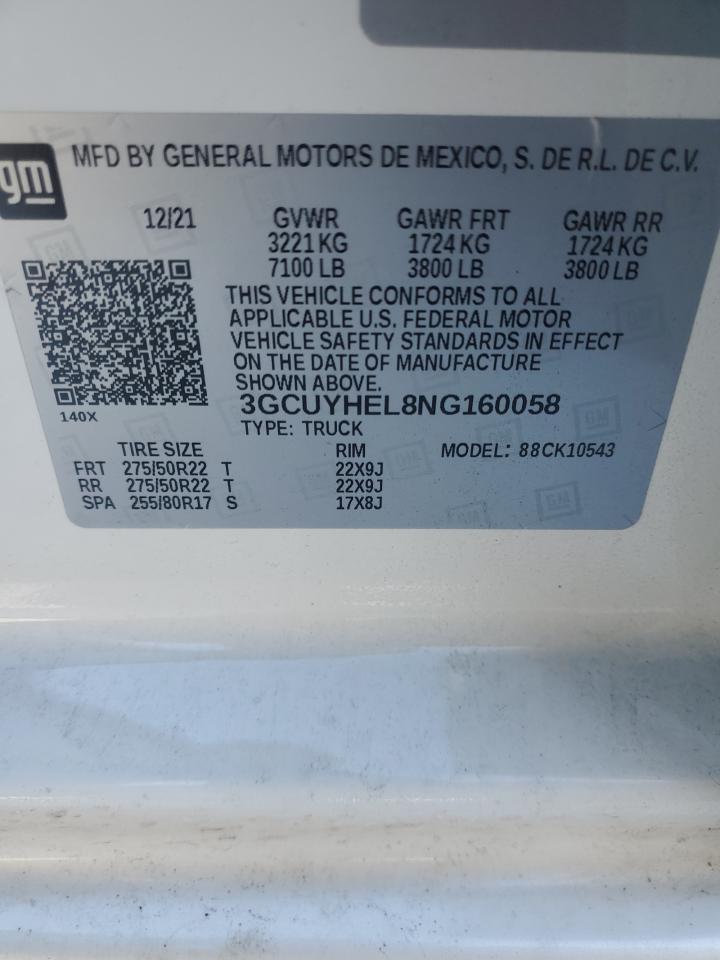 2022 CHEVROLET SILVERADO LTD K1500 HIGH COUNTRY VIN:3GCUYHEL8NG160058