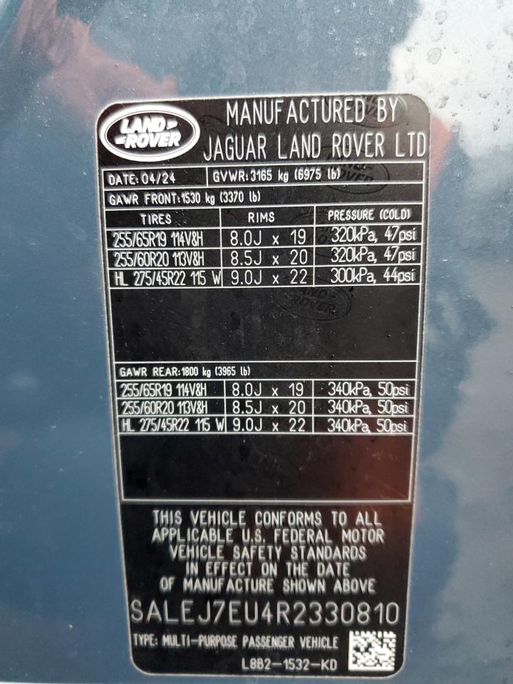 2024 LAND ROVER DEFENDER 110 S VIN:SALEJ7EU4R2330810