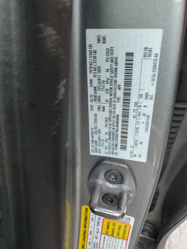 2022 FORD ESCAPE SE VIN:1FMCU0G61NUA46668