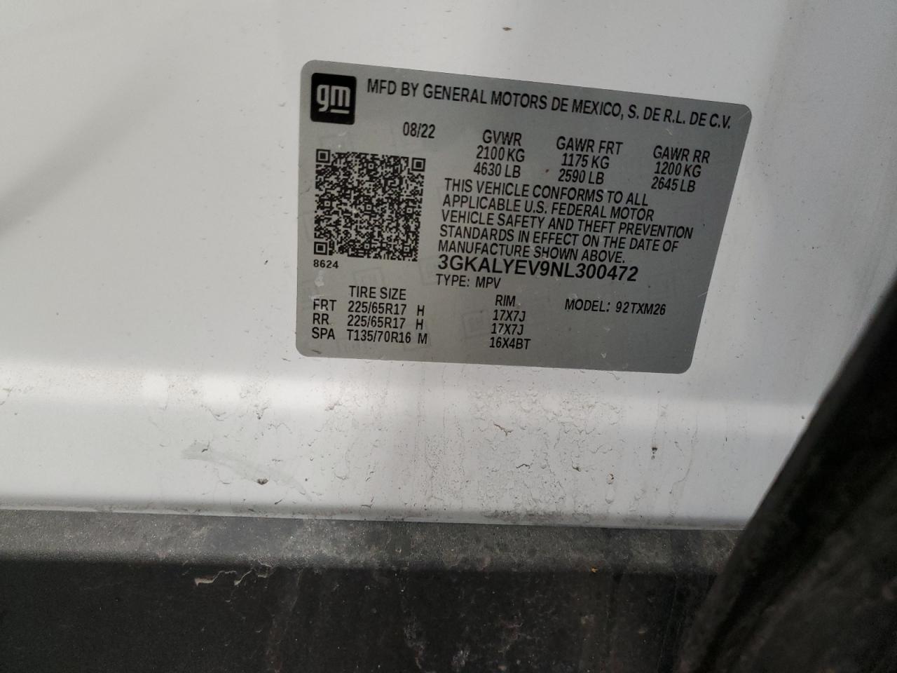 2022 GMC TERRAIN AT4 VIN:3GKALYEV9NL300472