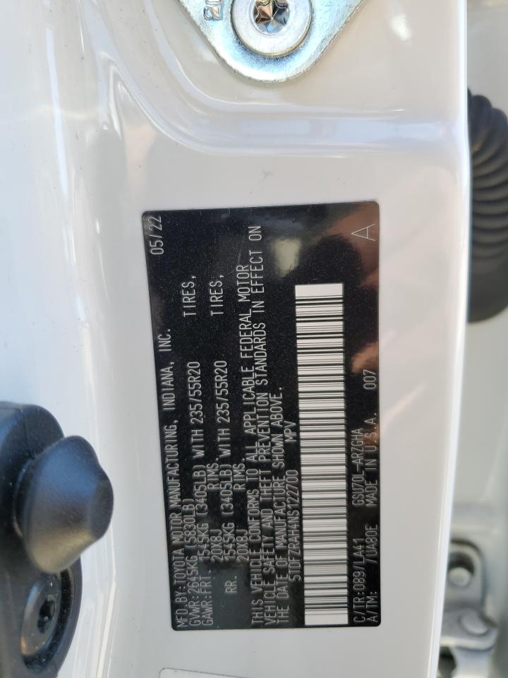 2022 TOYOTA HIGHLANDER PLATINUM VIN:5TDFZRAH4NS122700