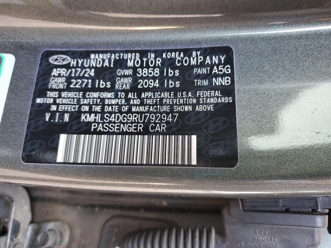 2024 HYUNDAI ELANTRA SEL VIN:KMHLS4DG9RU792947