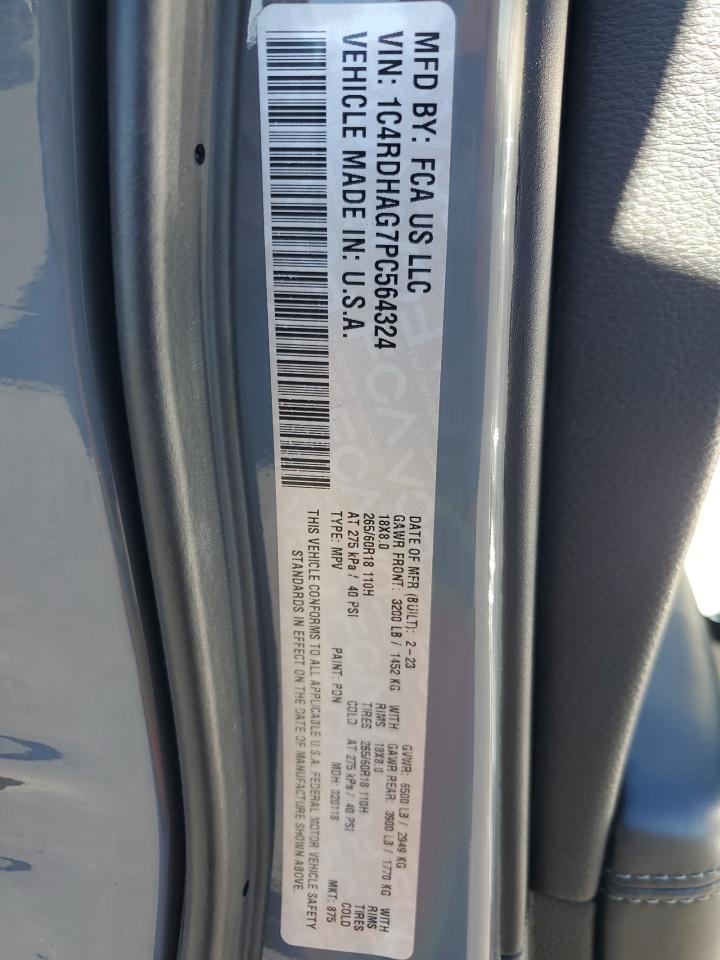 2023 DODGE DURANGO SXT VIN:1C4RDHAG7PC564324