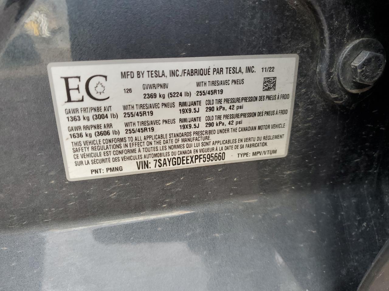 2023 TESLA MODEL Y  VIN:7SAYGDEEXPF595660