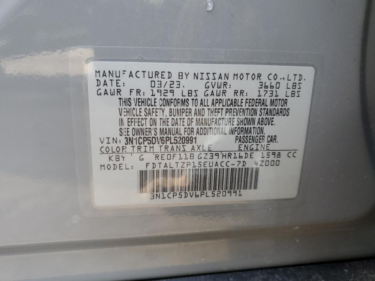 2023 NISSAN KICKS SR VIN:JF2SHADC3BH735198