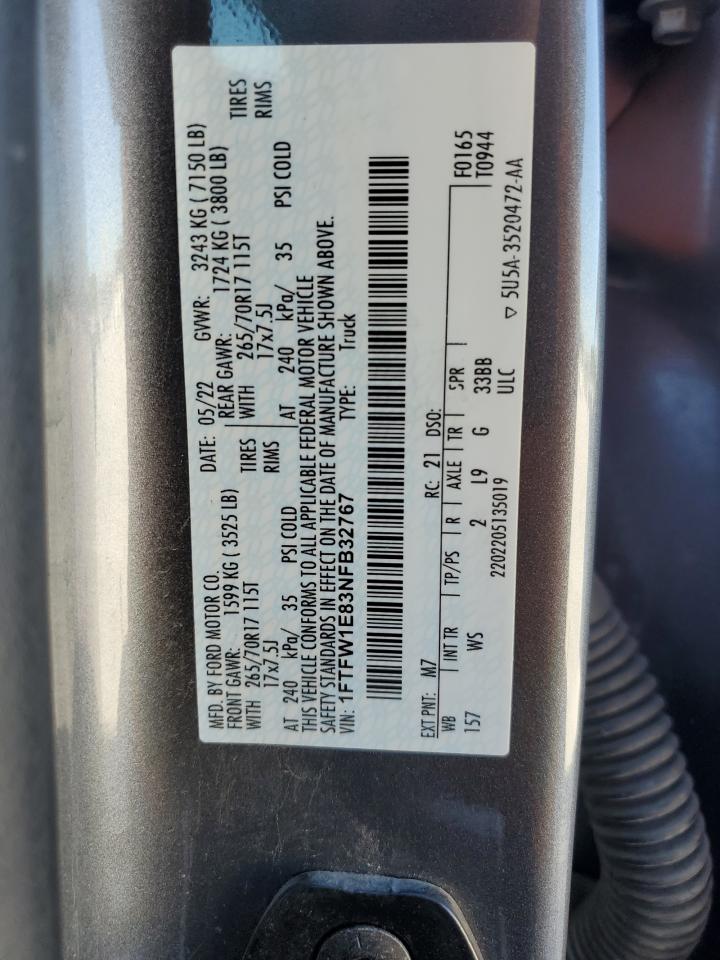 2022 FORD F150 SUPERCREW VIN:1FTFW1E83NFB32767