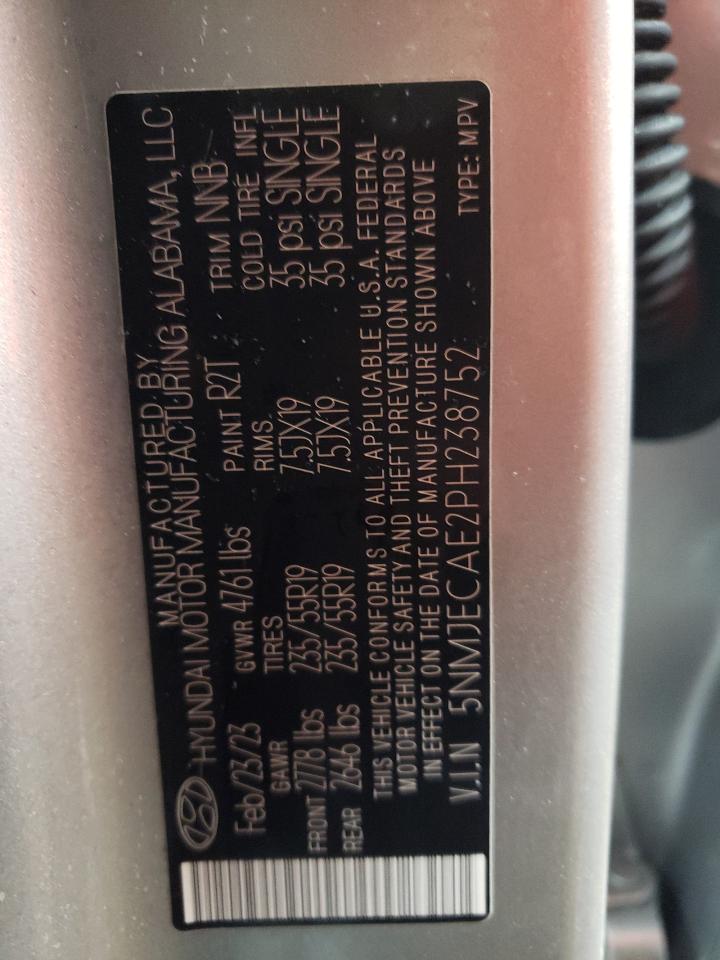 2023 HYUNDAI TUCSON LIMITED VIN:5NMJECAE2PH238752