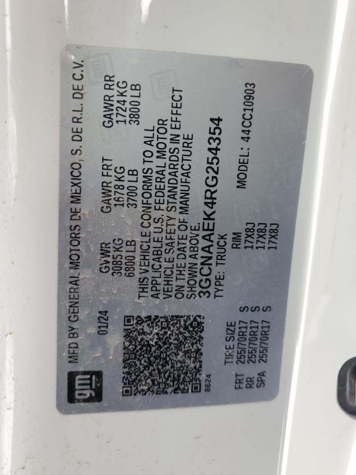 2024 CHEVROLET SILVERADO C1500 VIN:3GCNAAEK4RG254354