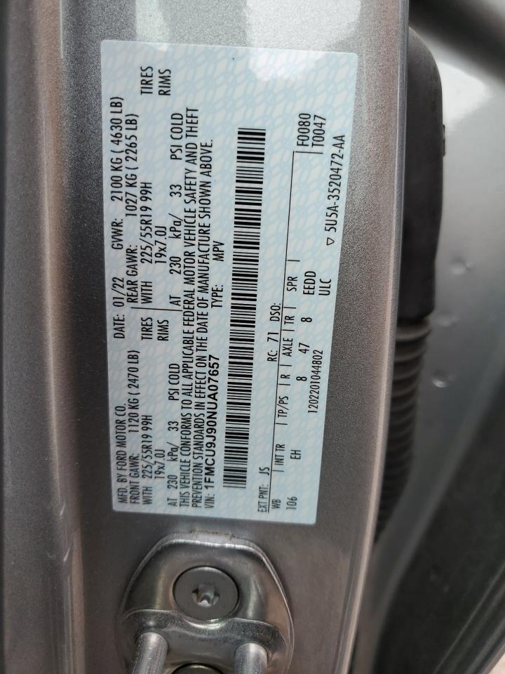2022 FORD ESCAPE TITANIUM VIN:1FMCU9J90NUA07657