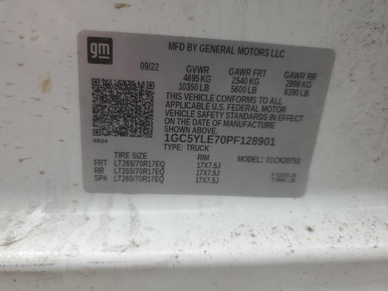 2023 CHEVROLET SILVERADO K2500 HEAVY DUTY VIN:1GC5YLE70PF128901