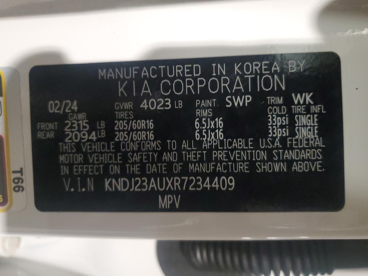 2024 KIA SOUL LX VIN:KNDJ23AUXR7234409