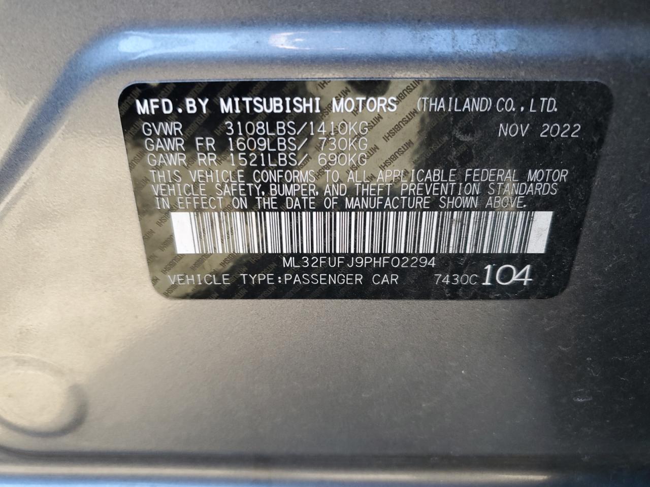 2023 MITSUBISHI MIRAGE G4 ES VIN:2G1WB5E31G1168919