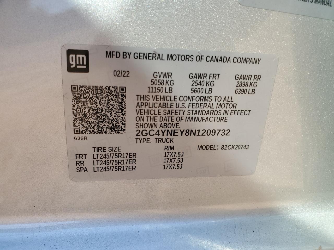 2022 CHEVROLET SILVERADO K2500 HEAVY DUTY LT VIN:2GC4YNEY8N1209732