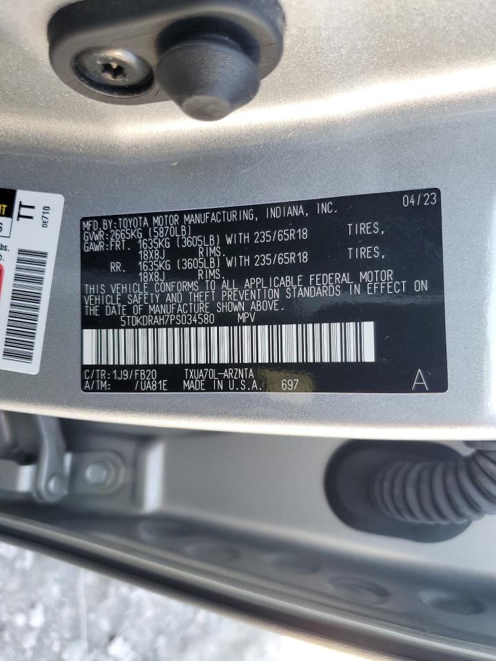 2023 TOYOTA HIGHLANDER L VIN:5TDKDRAH7PS034580