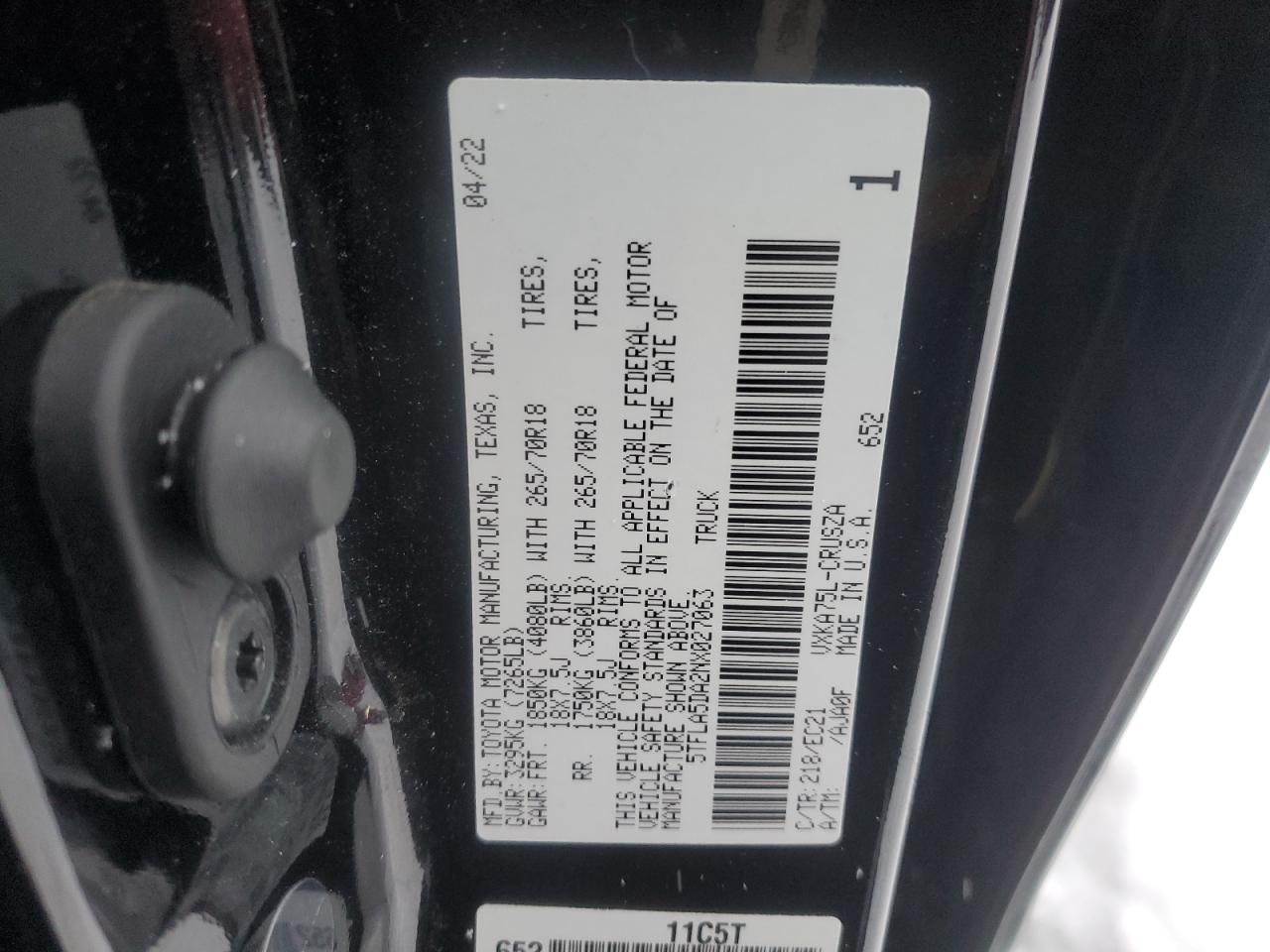 2022 TOYOTA TUNDRA DOUBLE CAB SR VIN:5TFLA5DA2NX027063