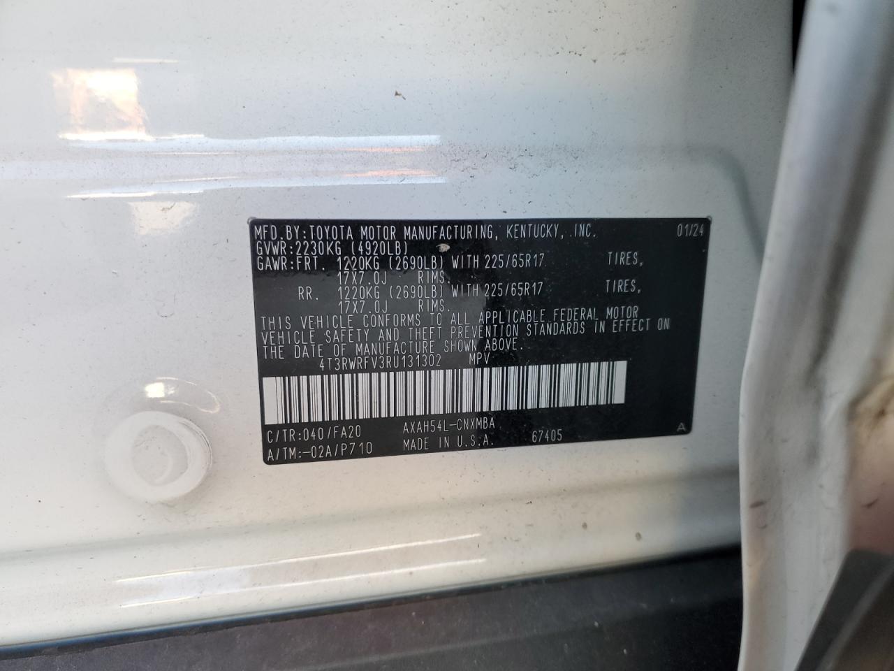 2024 TOYOTA RAV4 XLE VIN:4T3RWRFV3RU131302