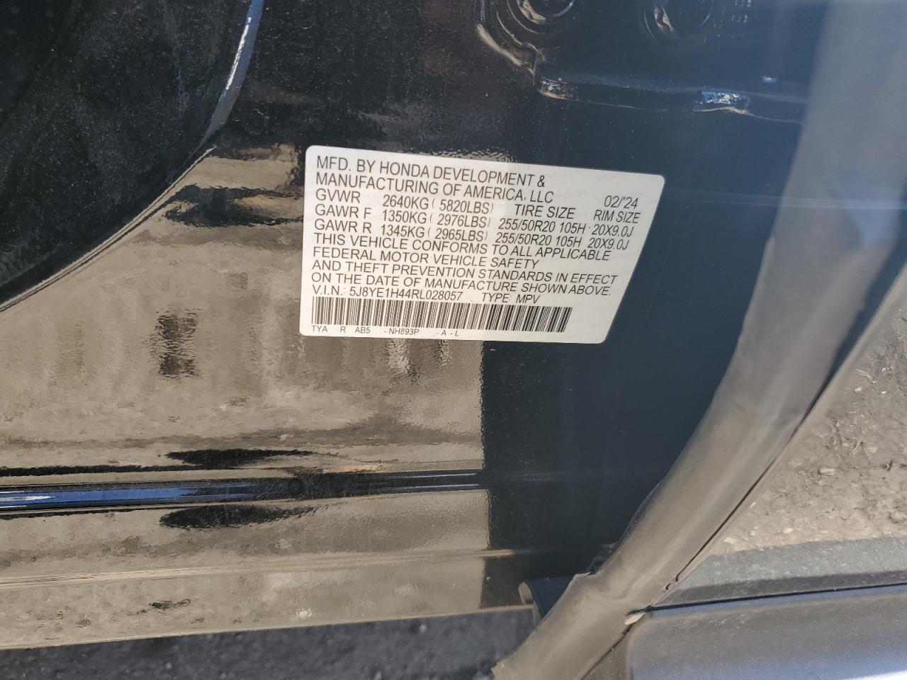 2024 ACURA MDX TECHNOLOGY VIN:5J8YE1H44RL028057