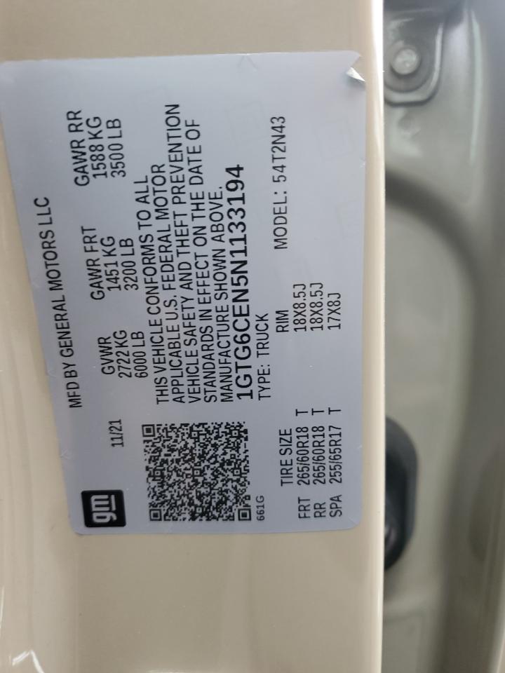 2022 GMC CANYON ELEVATION VIN:1GTG6CEN5N1133194