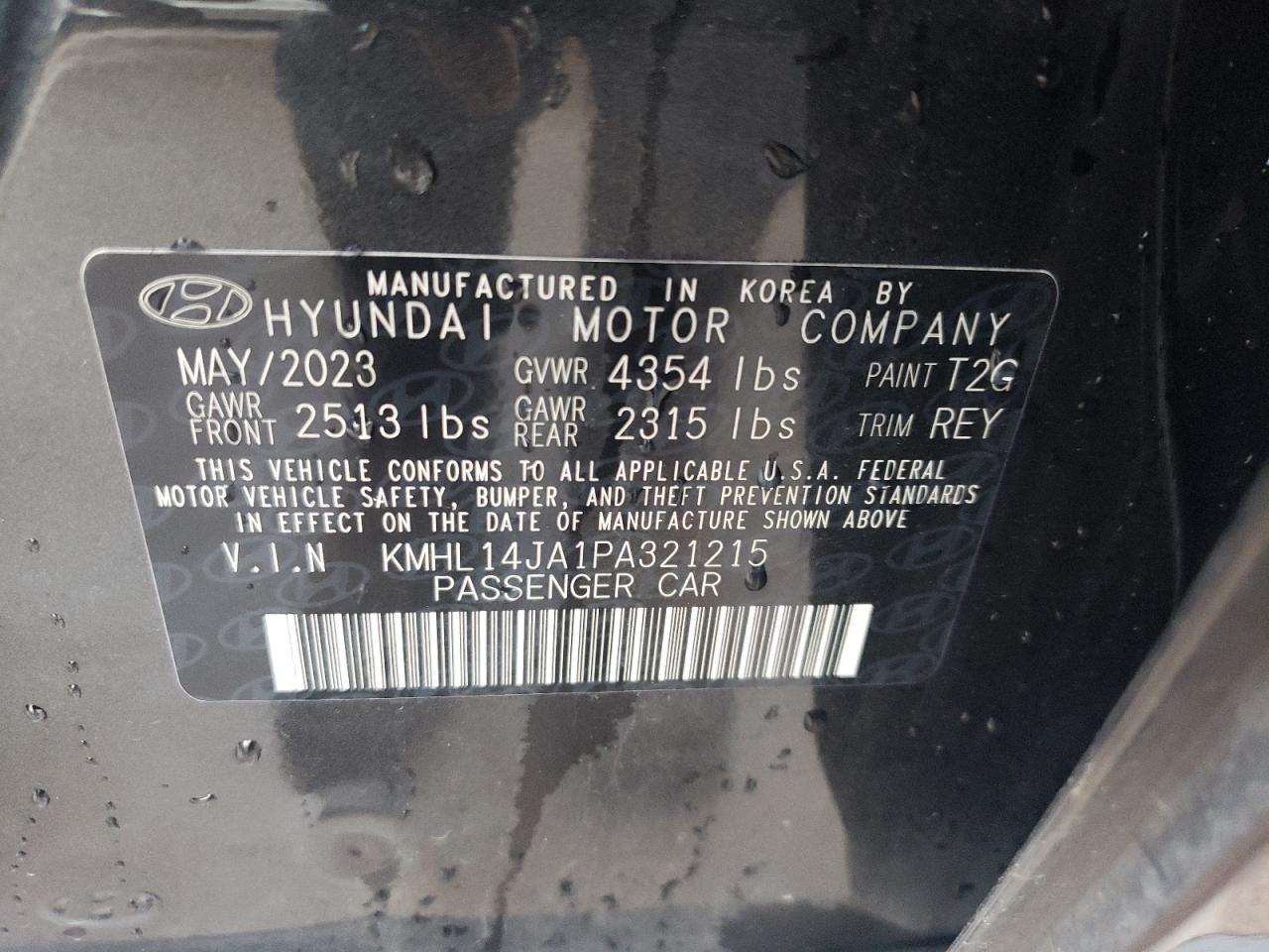 2023 HYUNDAI SONATA SEL VIN:KMHL14JA1PA321215