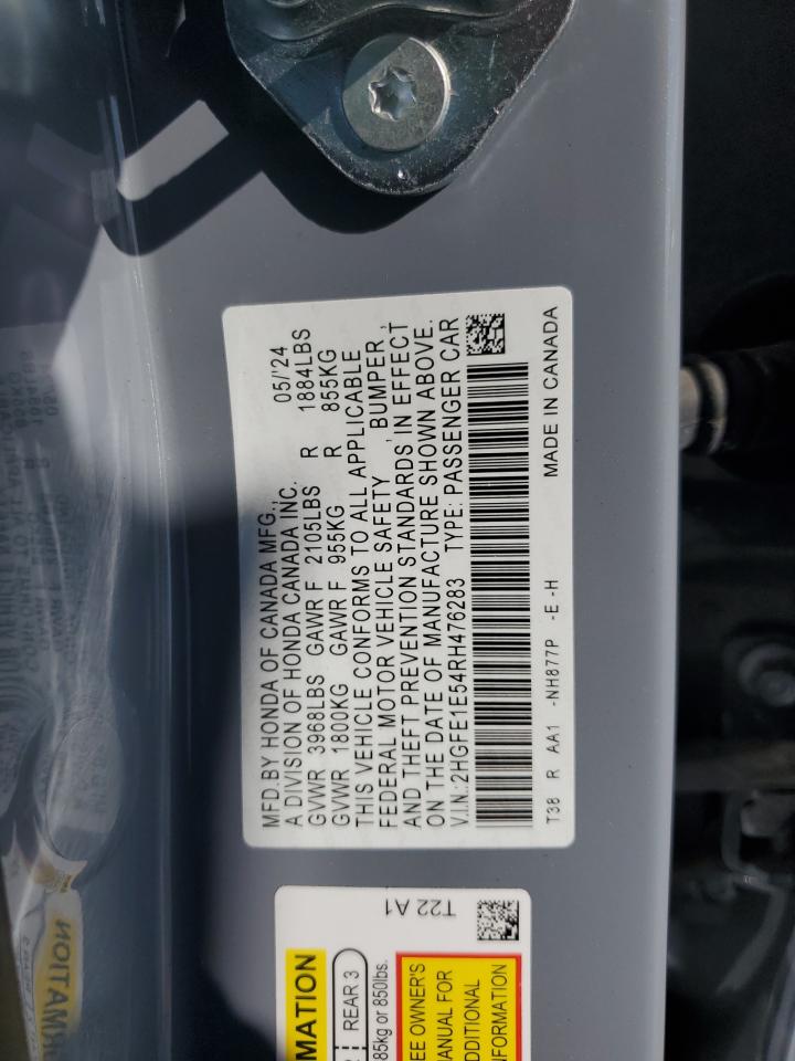 2024 HONDA CIVIC SI VIN:2HGFE1E54RH476283
