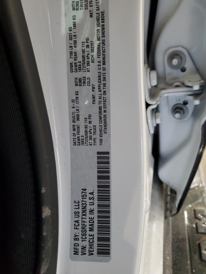2022 RAM 1500 BIG HORN/LONE STAR VIN:1C6SRFFTXNN371574