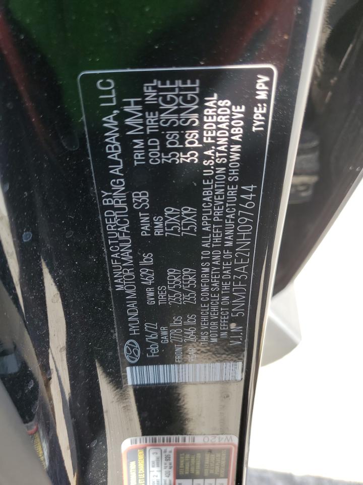 2022 HYUNDAI TUCSON SEL VIN:5NMJF3AE2NH097644