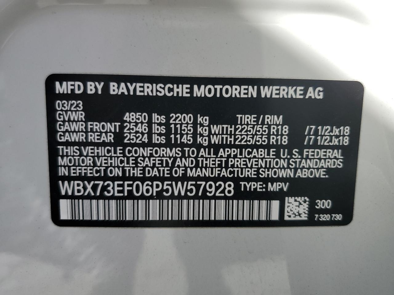 2023 BMW X1 XDRIVE28I VIN:WBX73EF06P5W57928
