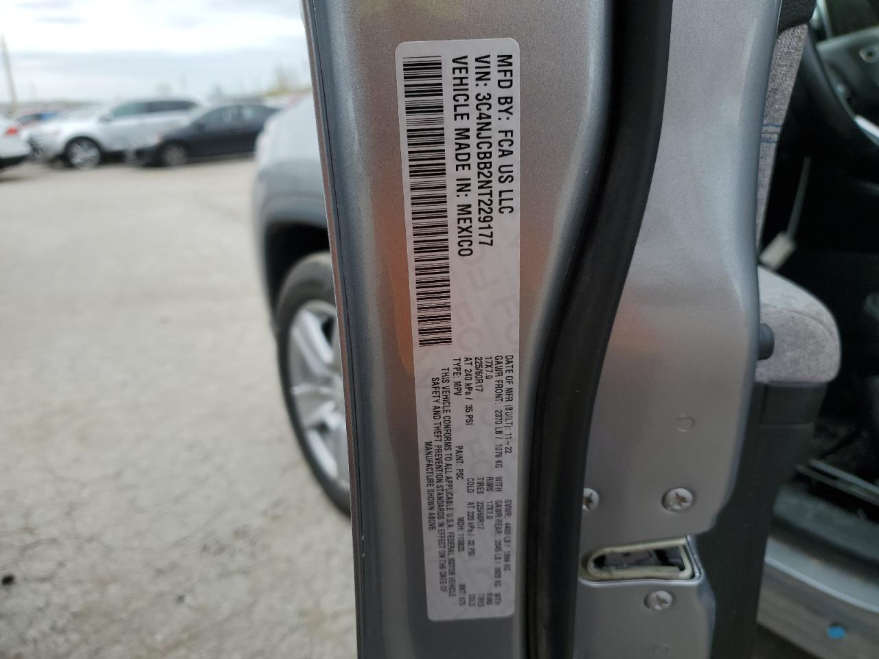 2022 JEEP COMPASS LATITUDE VIN:3C4NJCBB2NT229177