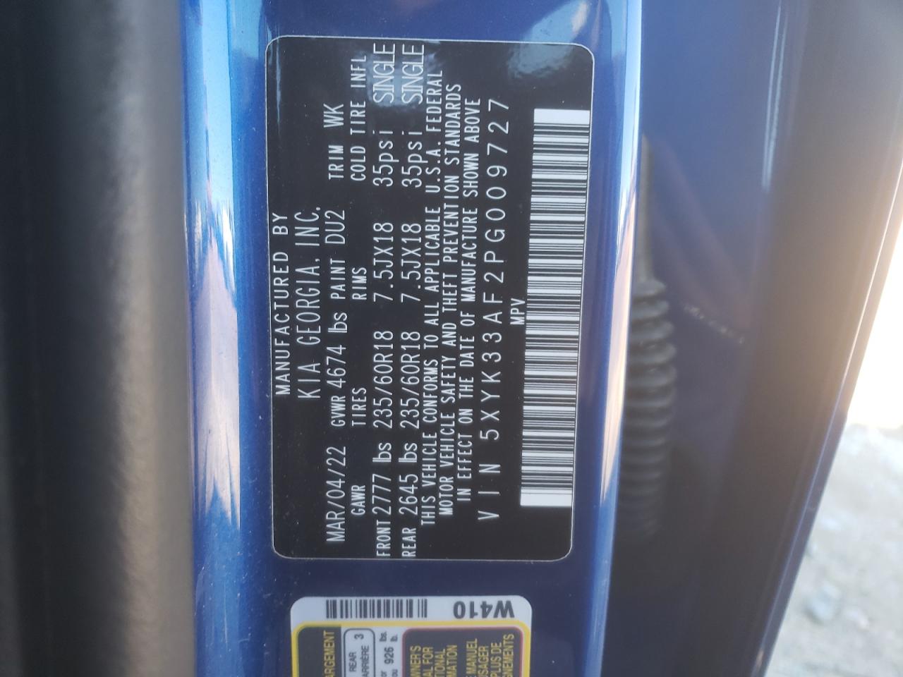 2023 KIA SPORTAGE EX VIN:5XYK33AF2PG009727