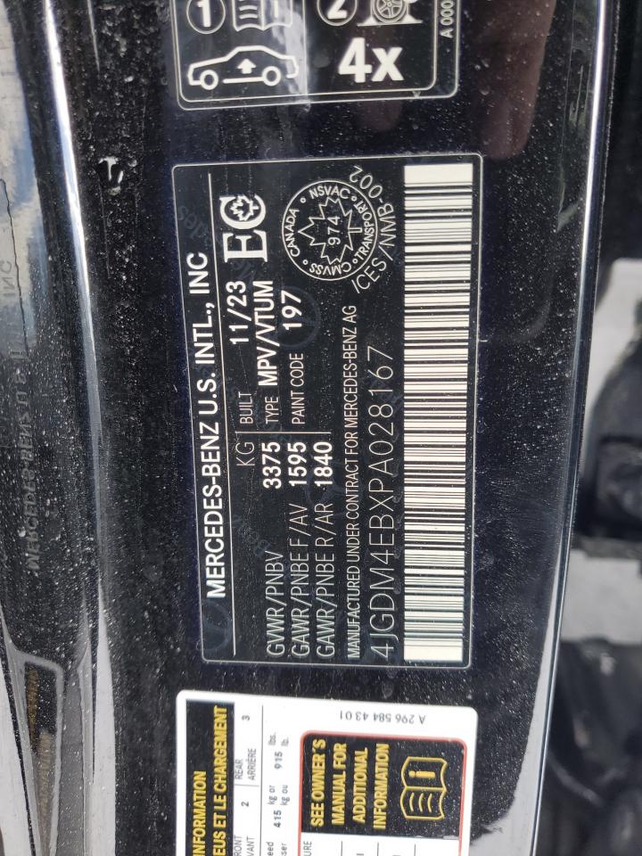 2023 MERCEDES-BENZ EQS SUV 580 4MATIC VIN:4JGDM4EBXPA028167