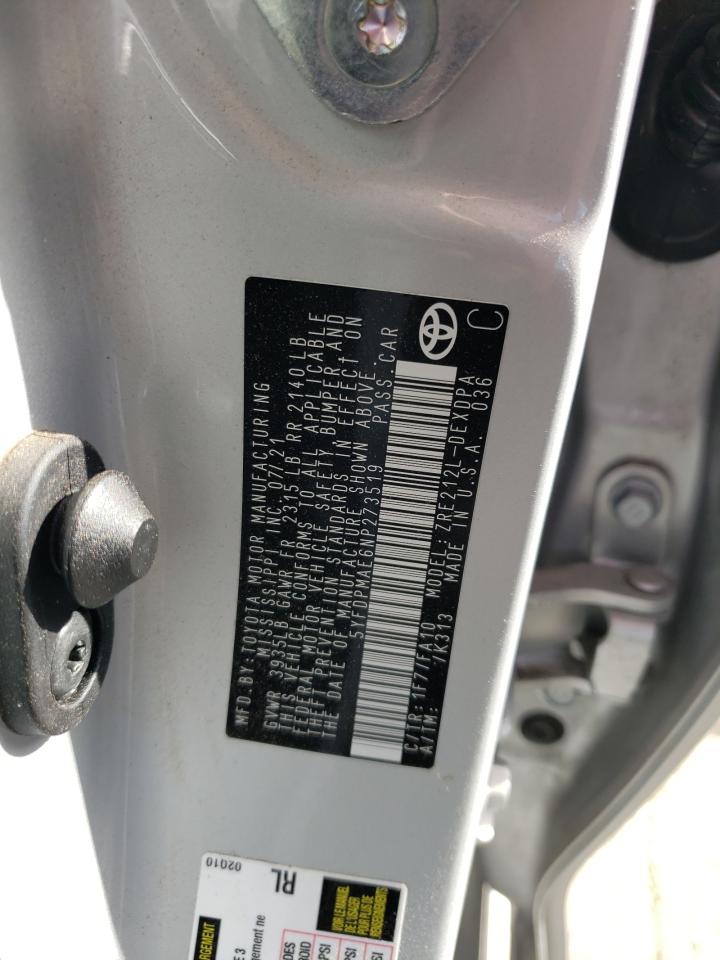 2022 TOYOTA COROLLA L VIN:5YFDPMAE6NP273519