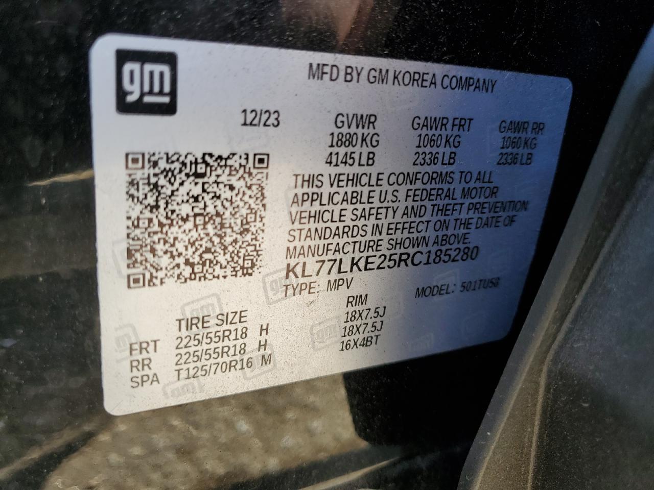 2024 CHEVROLET TRAX ACTIV VIN:KL77LKE25RC185280