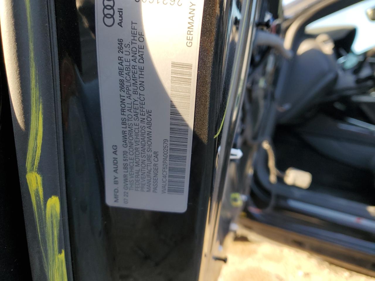 2023 AUDI S5 PREMIUM PLUS VIN:WAUC4CF52PA002579