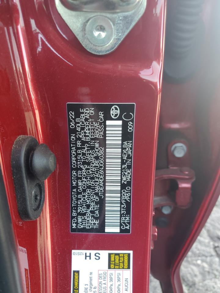 2022 TOYOTA COROLLA LE VIN:JTDEAMDE6NJ060382