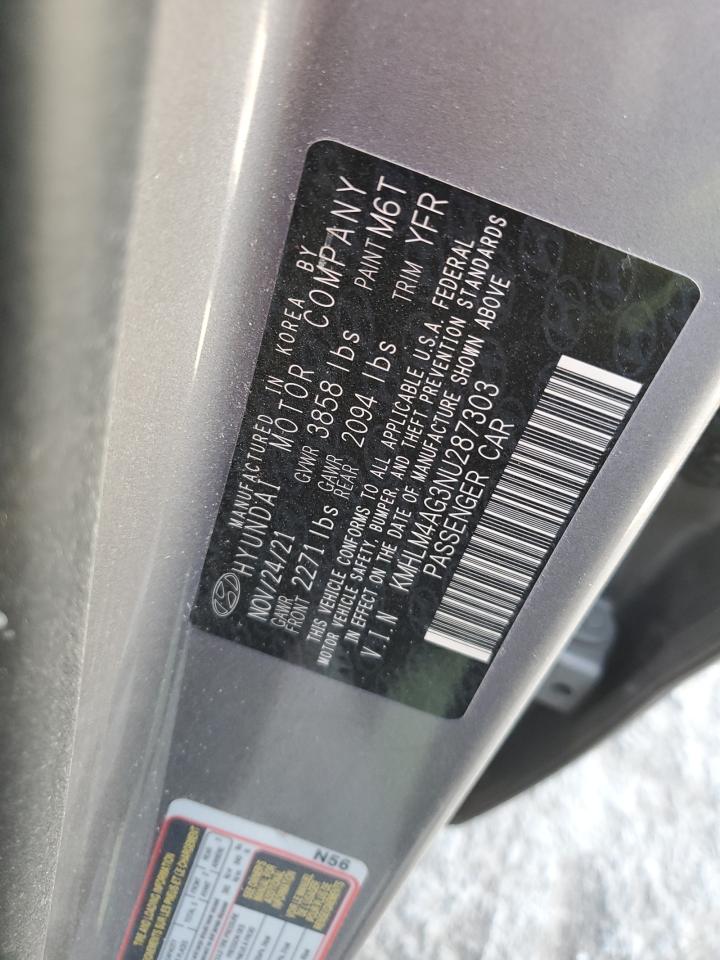 2022 HYUNDAI ELANTRA SEL VIN:KMHLM4AG3NU287303