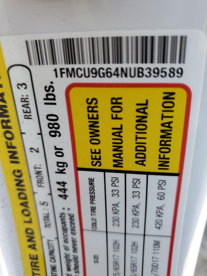 2022 FORD ESCAPE SE VIN:1FMCU9G64NUB39589