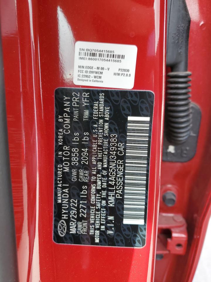 2022 HYUNDAI ELANTRA SE VIN:KMHLL4AG5NU349383