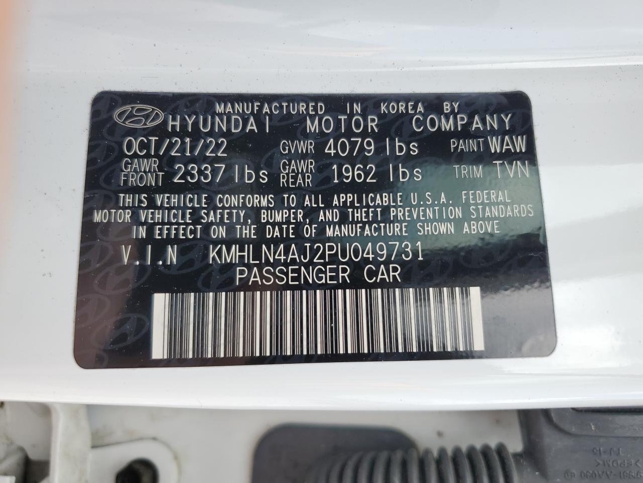 2023 HYUNDAI ELANTRA LIMITED VIN:KMHLN4AJ2PU049731