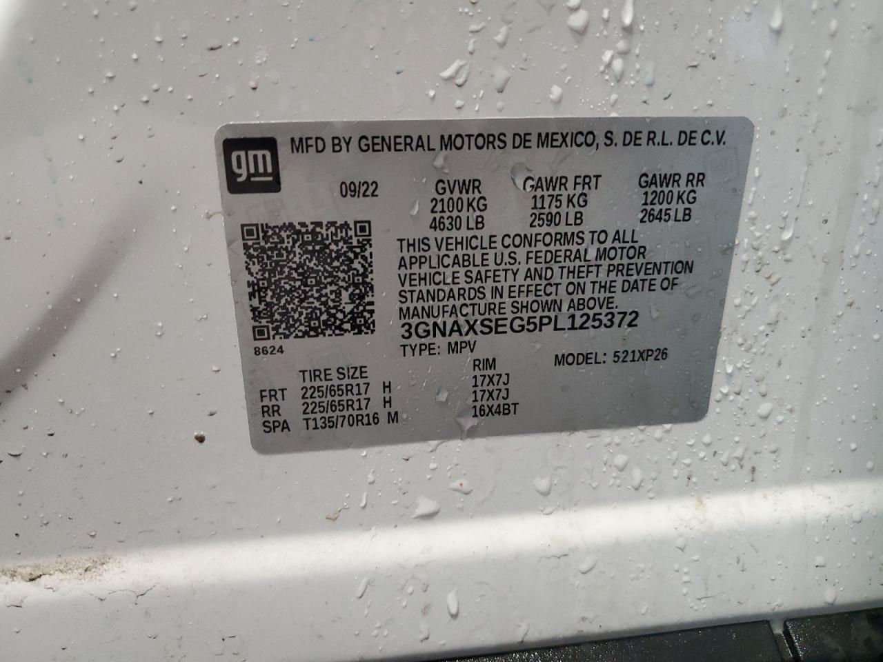 2023 CHEVROLET EQUINOX LS VIN:3GNAXSEG5PL125372