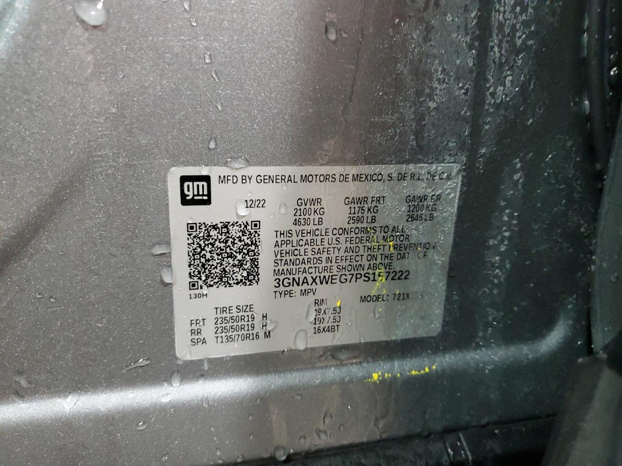 2023 CHEVROLET EQUINOX RS VIN:3GNAXWEG7PS157222