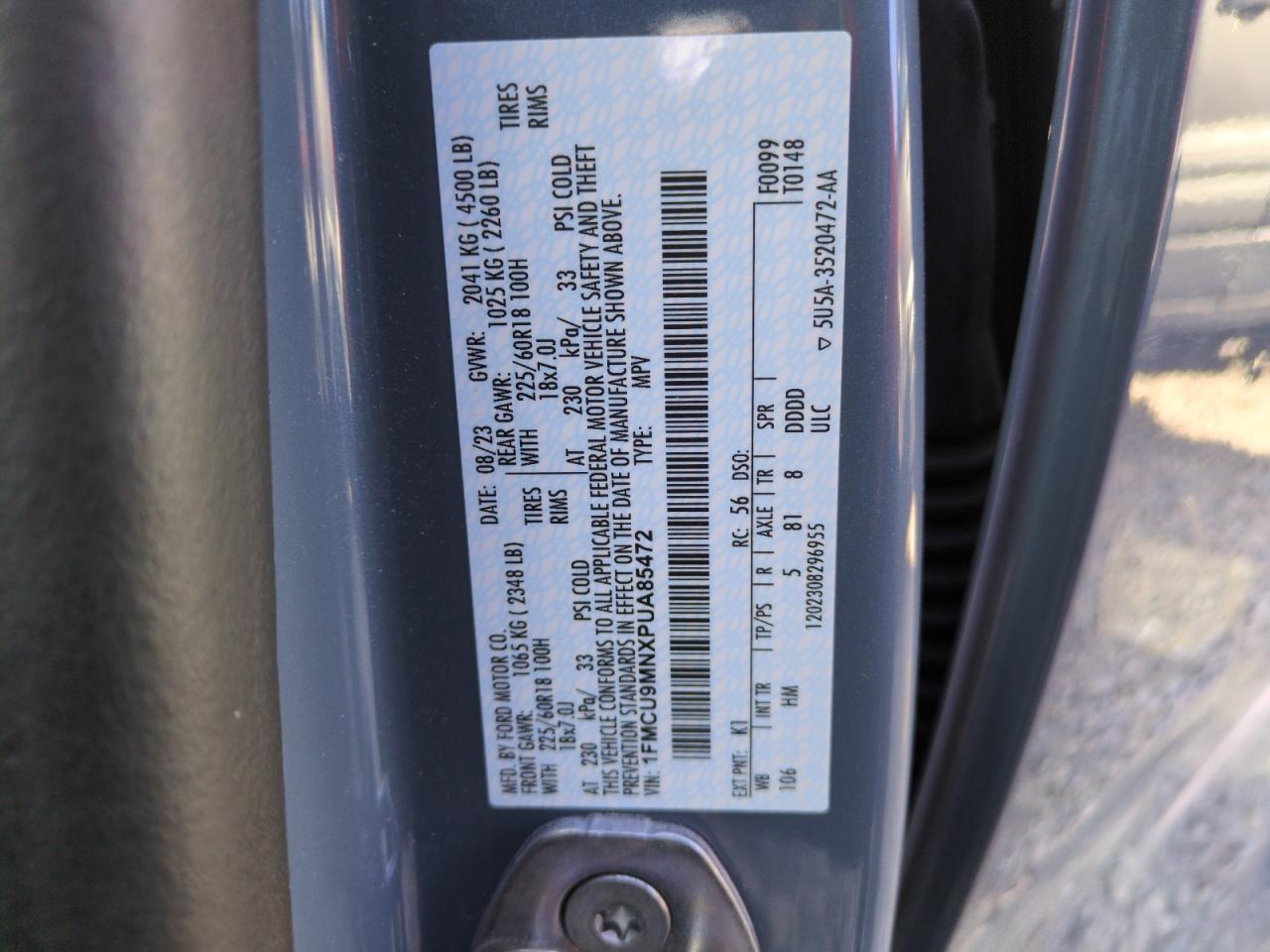 2023 FORD ESCAPE ST LINE VIN:1FMCU9MNXPUA85472