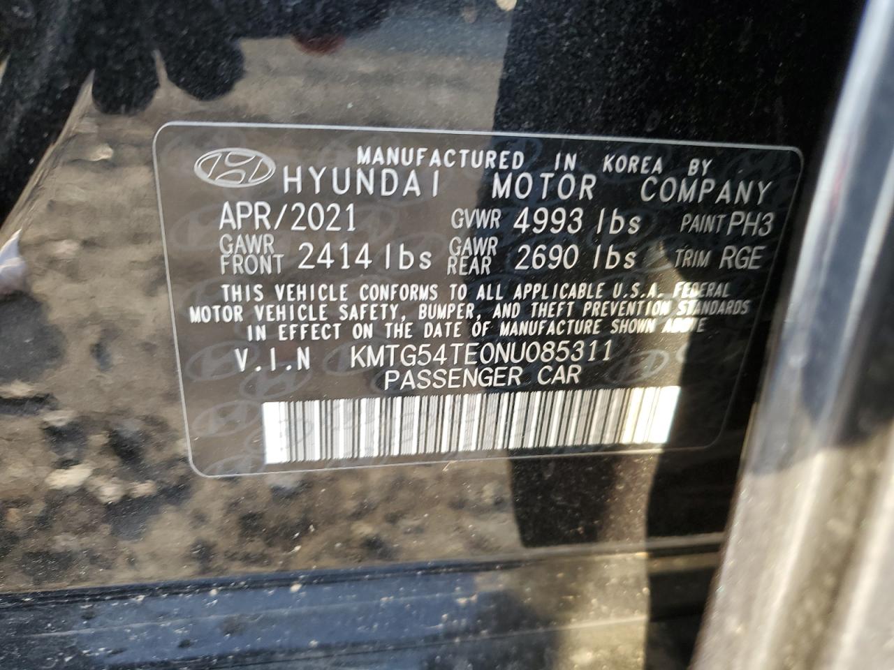 2022 GENESIS G70 BASE VIN:KMTG54TE0NU085311